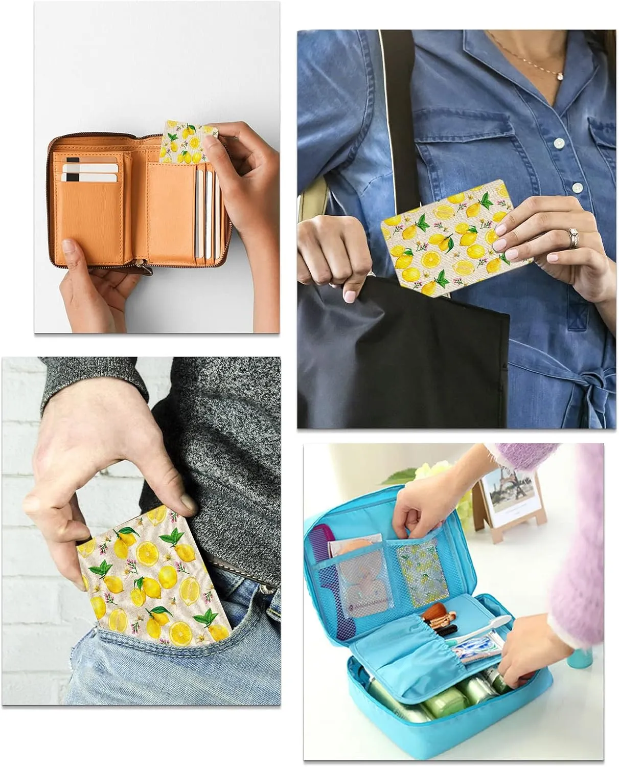 Lemon Summer Filling Small Compact Mirror for Purse, Yellow Fruits Burlap Pattern Travel Makeup Mirror for Women Men, Rectangular Handheld Compact Pocket Mirror 1 PCS
