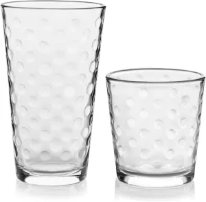Libbey Awa Tumbler and Rock Glasses Drinking Set, Elegant Polka Dot Drinking Glasses Set of 16, All Purpose Glass Cups Set for Events and Everyday Use