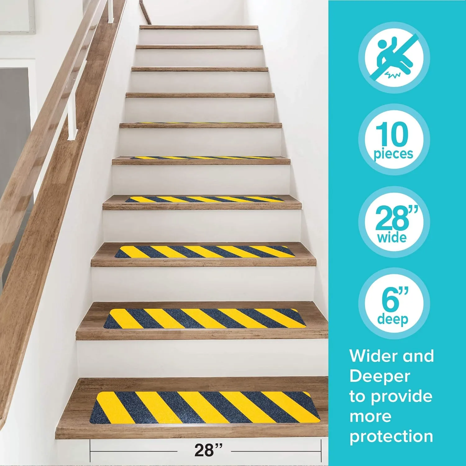 LifeGrip Anti Slip Traction Treads (10-Pack), 6" X 28", Yellow and Black, Best Grip Tape Grit Non Slip, Outdoor Non Skid Tape, High Traction Friction Abrasive Adhesive for Stairs Step