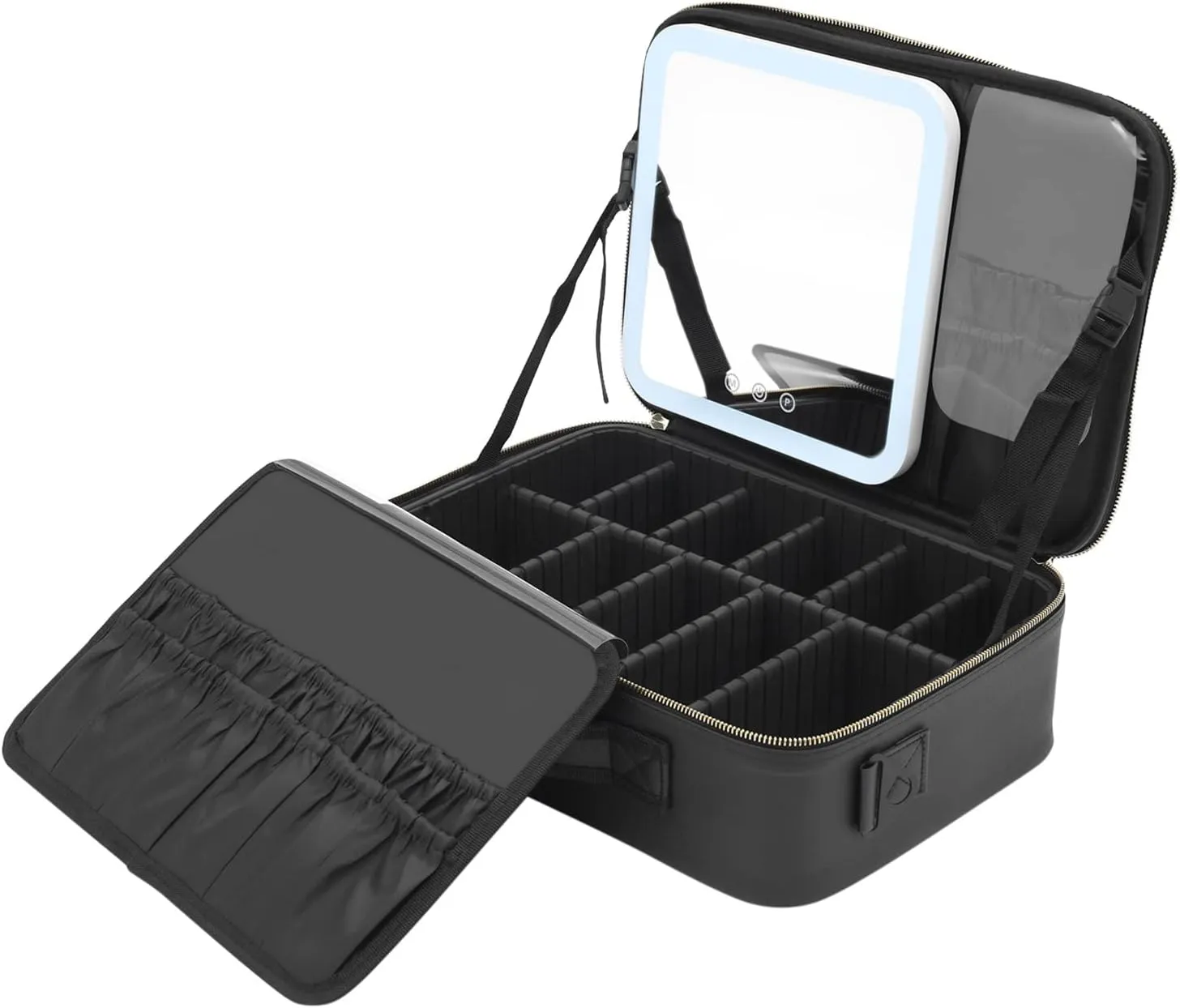 Lighted Travel Makeup Bag,Mirror,Portable Cosmetic Case with Adjustable Dividers