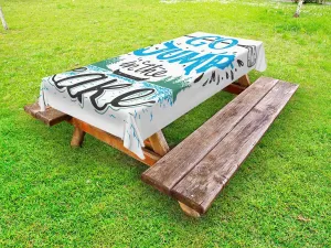 Lunarable Cabin Outdoor Tablecloth, Vintage Typography Inspirational Words Lake Sign Canoe Fishing Sports Theme, Decorative Washable Picnic Table Cloth, 58" X 84", Black Green