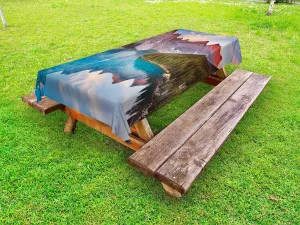 Lunarable Wilderness Outdoor Tablecloth, Moraine Lake and Mountains in Banff National Park Canada Sunrise Picture Print, Decorative Washable Picnic Table Cloth, 58" X 104", Multicolor