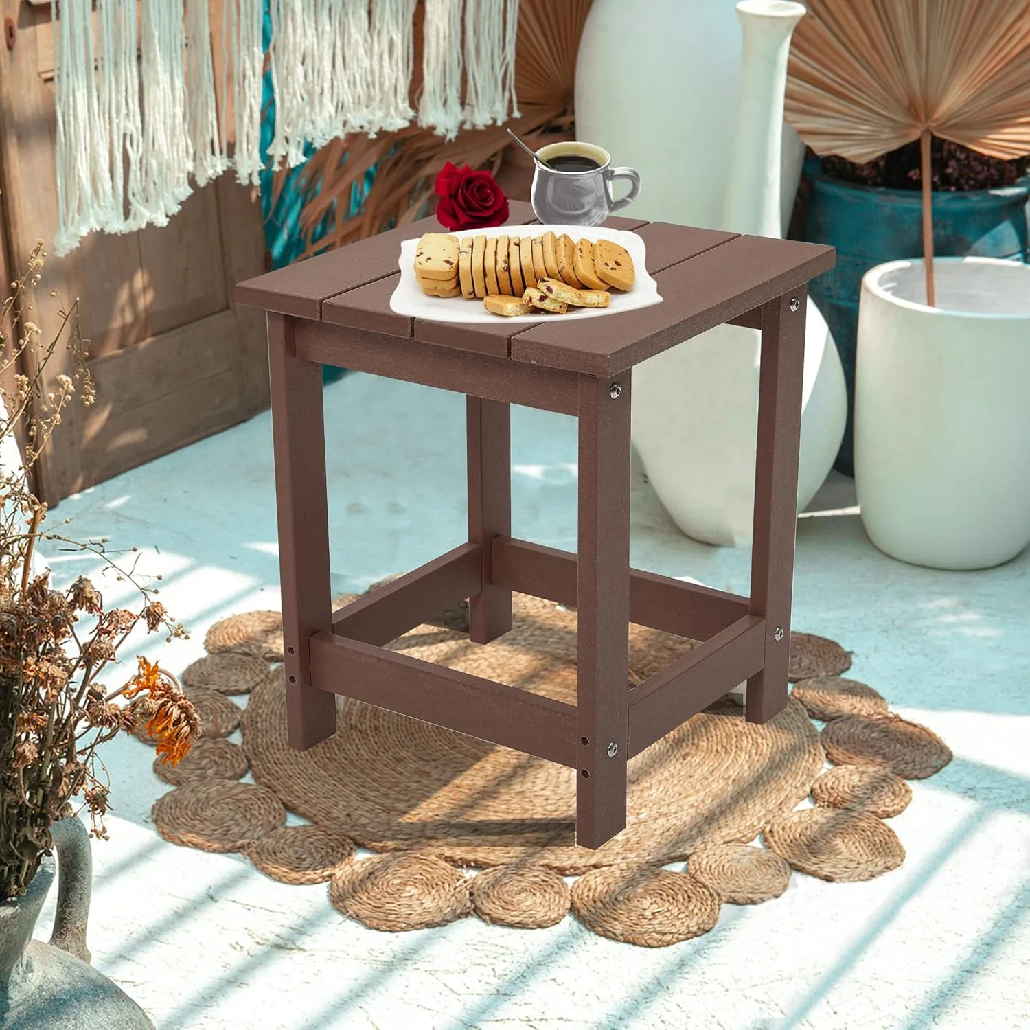 LZRS Adirondack Square Outdoor Side Table, Pool Composite Patio Table,HDPE End Tables for Backyard,Pool, Indoor Companion, Easy Maintenance & Weather Resistant(Brown)