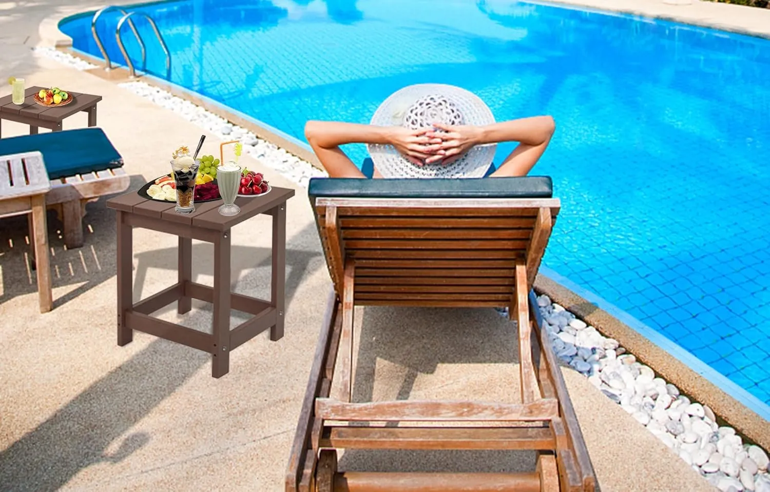LZRS Adirondack Square Outdoor Side Table, Pool Composite Patio Table,HDPE End Tables for Backyard,Pool, Indoor Companion, Easy Maintenance & Weather Resistant(Brown)