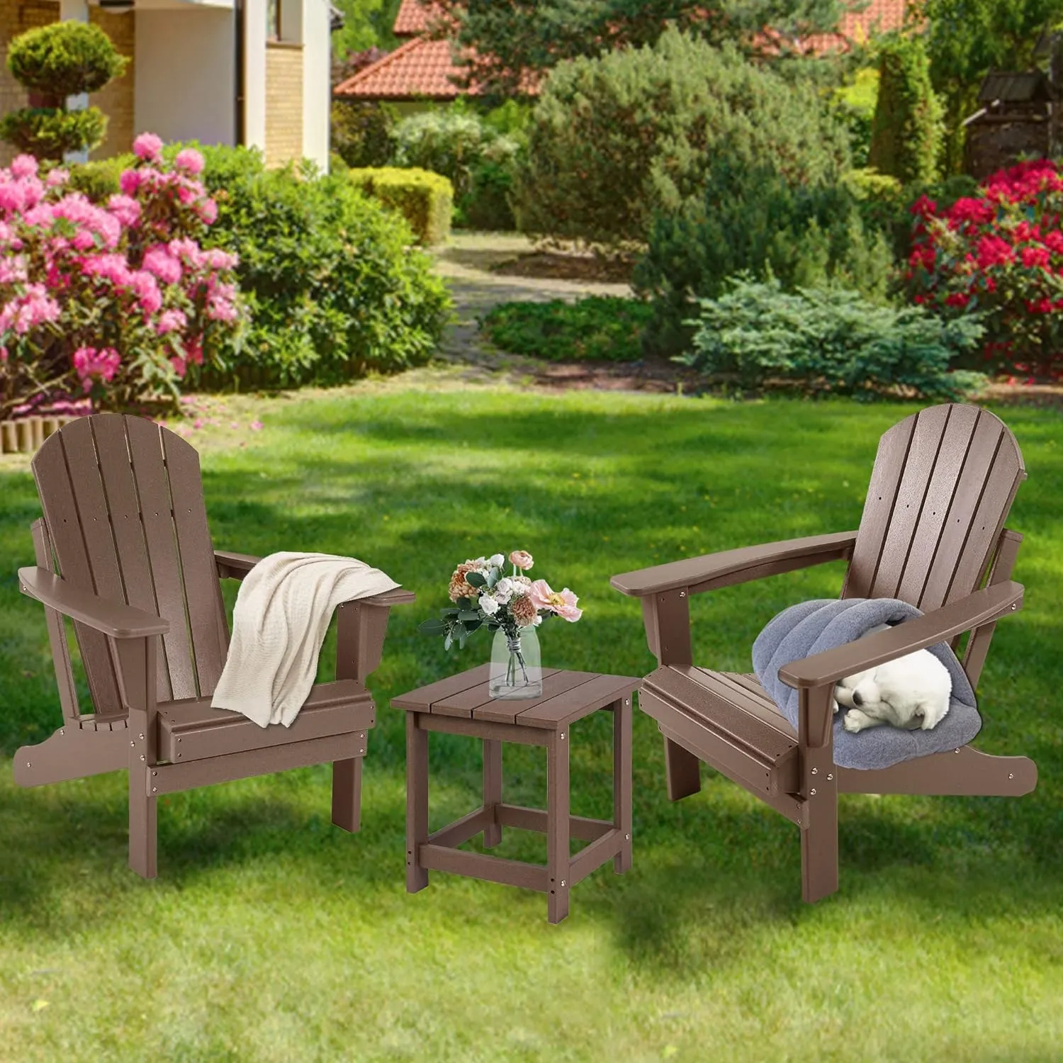 LZRS Adirondack Square Outdoor Side Table, Pool Composite Patio Table,HDPE End Tables for Backyard,Pool, Indoor Companion, Easy Maintenance & Weather Resistant(Brown)