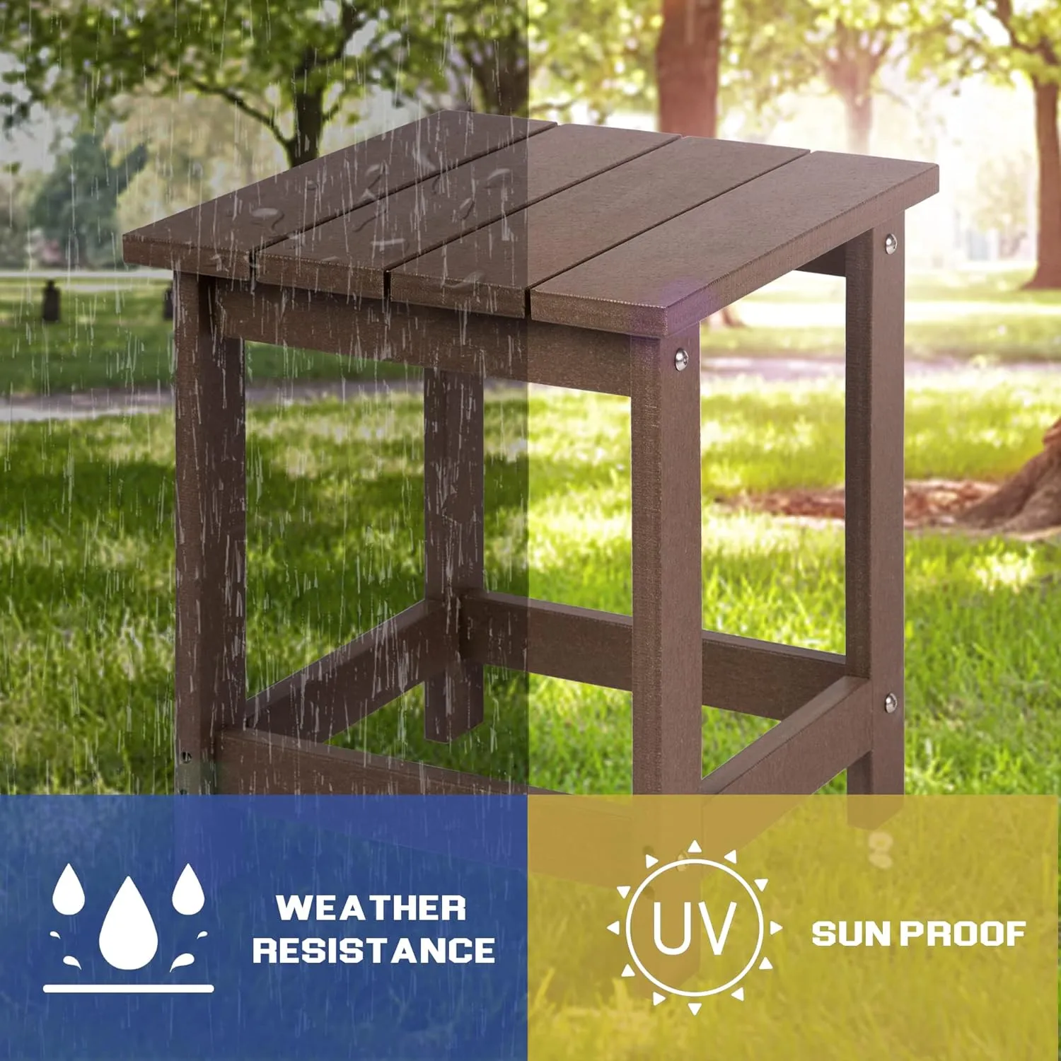 LZRS Adirondack Square Outdoor Side Table, Pool Composite Patio Table,HDPE End Tables for Backyard,Pool, Indoor Companion, Easy Maintenance & Weather Resistant(Brown)