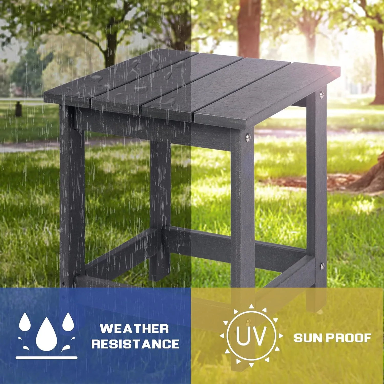 LZRS Adirondack Square Outdoor Side Table, Pool Composite Patio Table,HDPE End Tables for Backyard,Pool, Indoor Companion, Easy Maintenance & Weather Resistant(Grey)