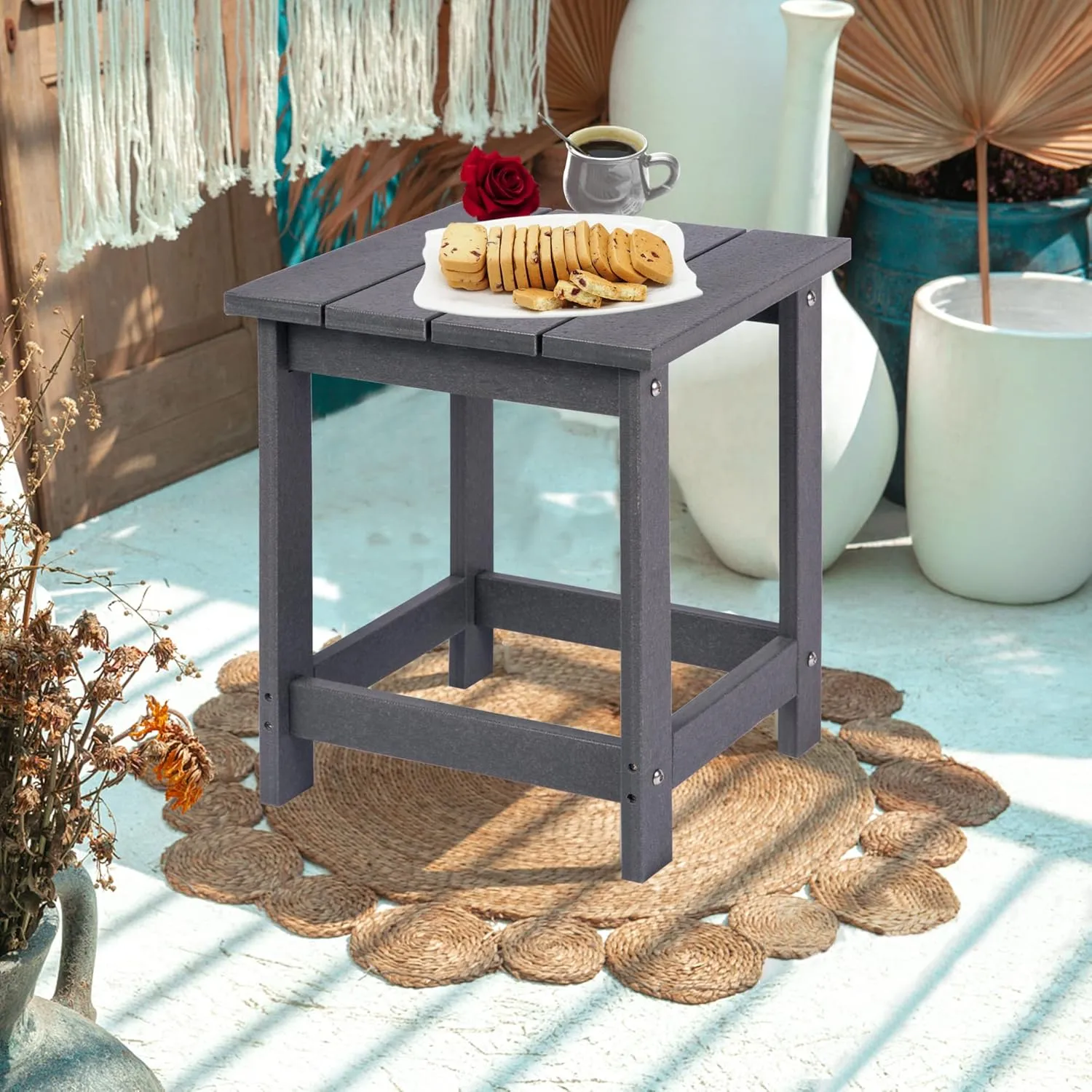 LZRS Adirondack Square Outdoor Side Table, Pool Composite Patio Table,HDPE End Tables for Backyard,Pool, Indoor Companion, Easy Maintenance & Weather Resistant(Grey)