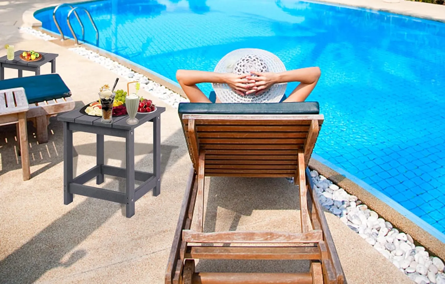 LZRS Adirondack Square Outdoor Side Table, Pool Composite Patio Table,HDPE End Tables for Backyard,Pool, Indoor Companion, Easy Maintenance & Weather Resistant(Grey)