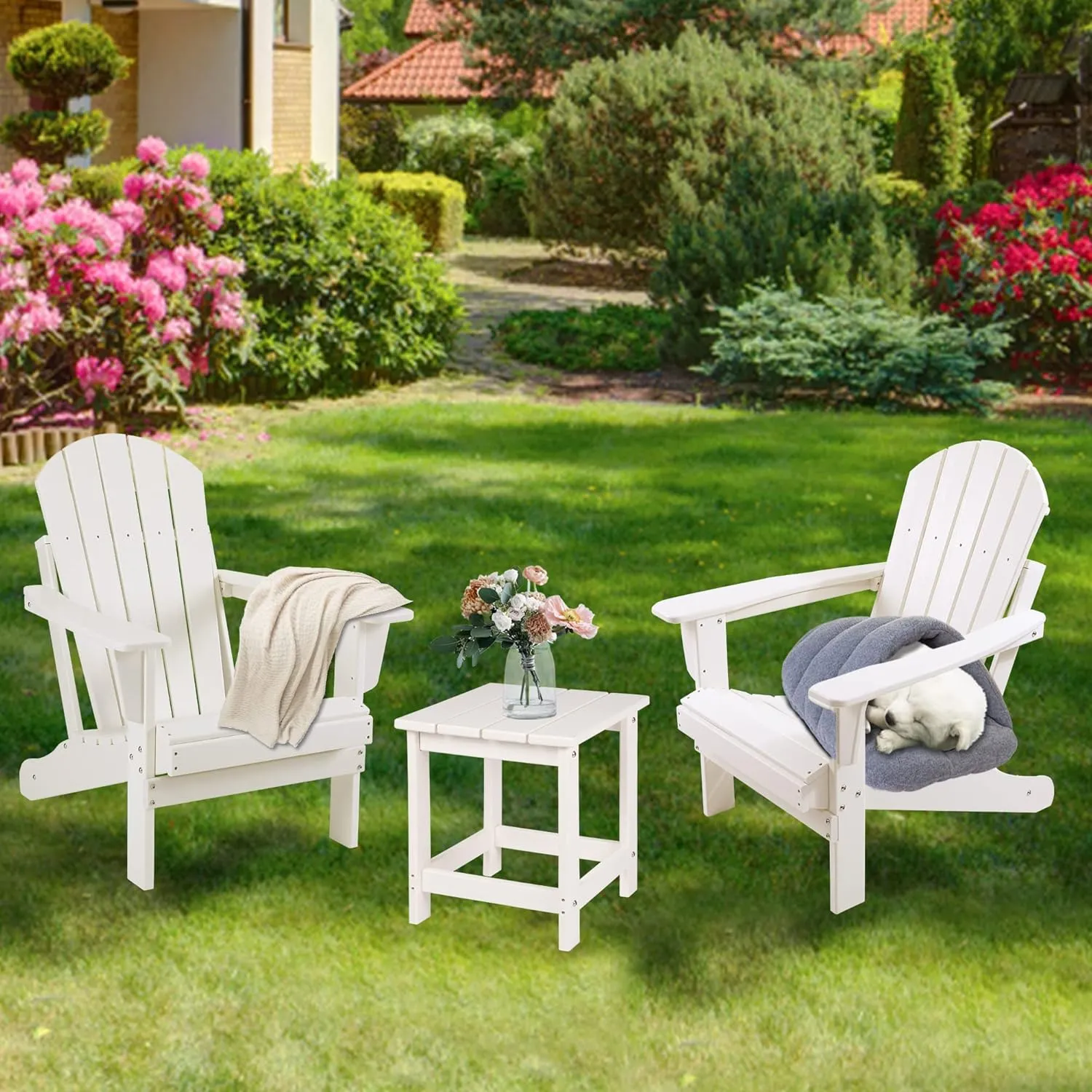 LZRS Adirondack Square Outdoor Side Table, Pool Composite Patio Table,HDPE End Tables for Backyard,Pool, Indoor Companion, Easy Maintenance & Weather Resistant(White)