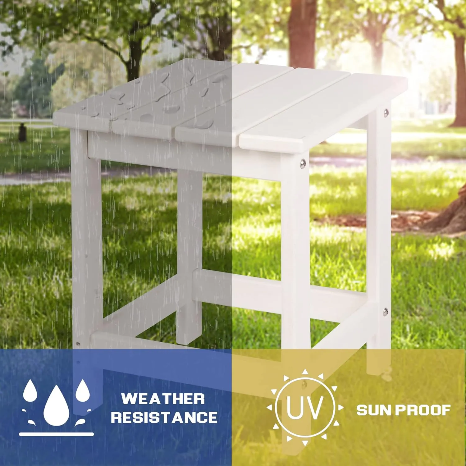 LZRS Adirondack Square Outdoor Side Table, Pool Composite Patio Table,HDPE End Tables for Backyard,Pool, Indoor Companion, Easy Maintenance & Weather Resistant(White)