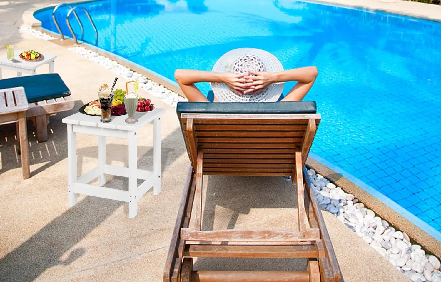 LZRS Adirondack Square Outdoor Side Table, Pool Composite Patio Table,HDPE End Tables for Backyard,Pool, Indoor Companion, Easy Maintenance & Weather Resistant(White)