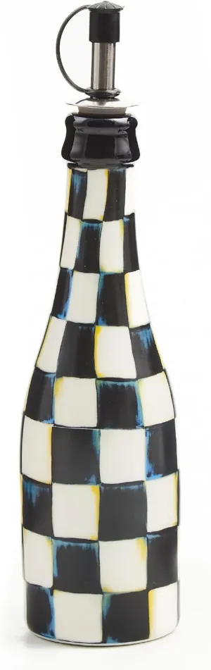 MACKENZIE-CHILDS Farmhouse Oil Cruet, Ceramic Oil-Dispenser Bottle, Black-and-White Courtly Check