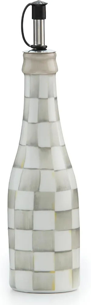 MACKENZIE-CHILDS Farmhouse Oil Cruet, Ceramic Oil-Dispenser Bottle, Gray-and-White Sterling Check