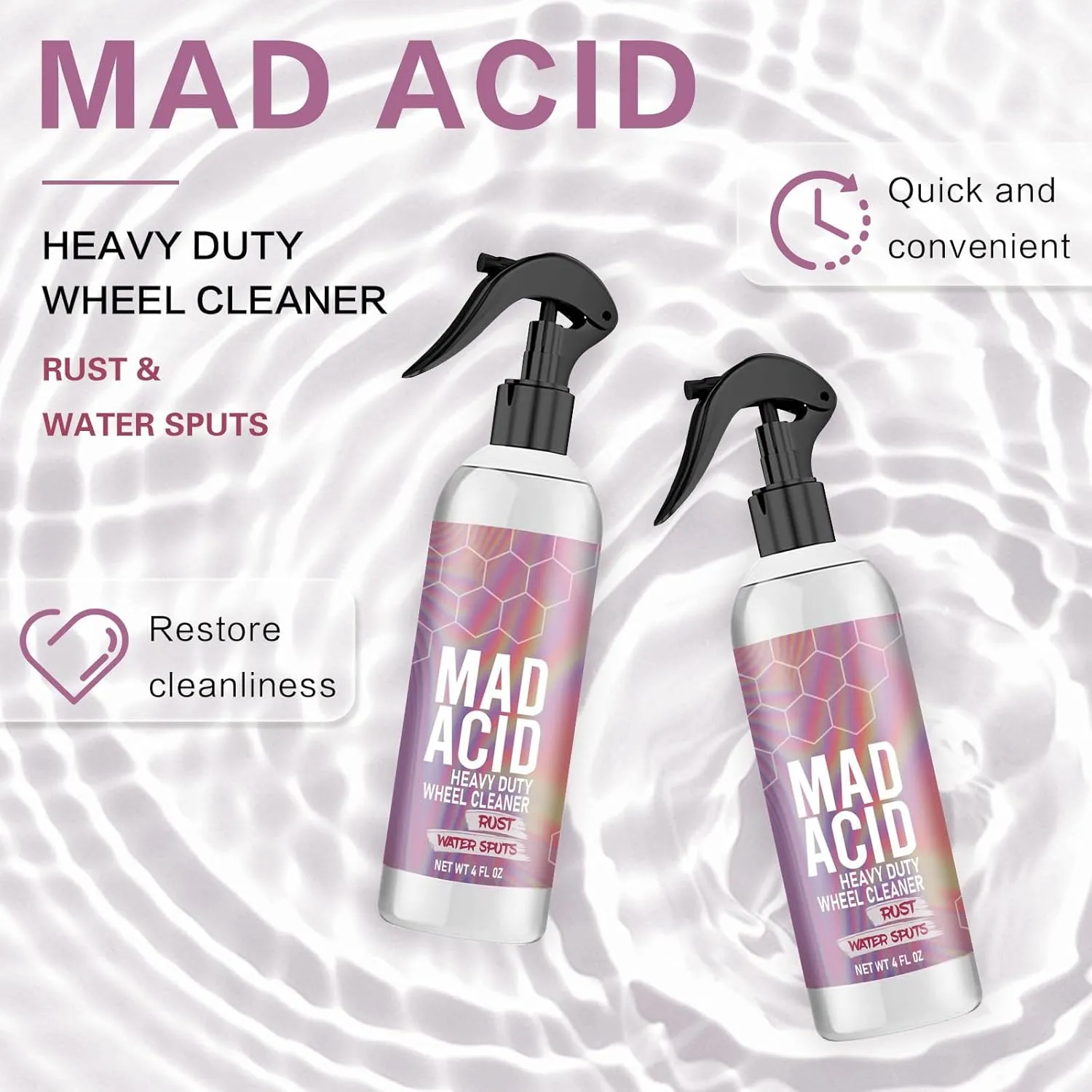 Mad Acid Glass Cleaner, MAD Acid Heavy Duty Wheel Cleaner, Water Spot Remover, All Purpose Cleaners for Bathroom, Car, Glass, Plastic and Furniture, 4 oz Spray (2Pcs)