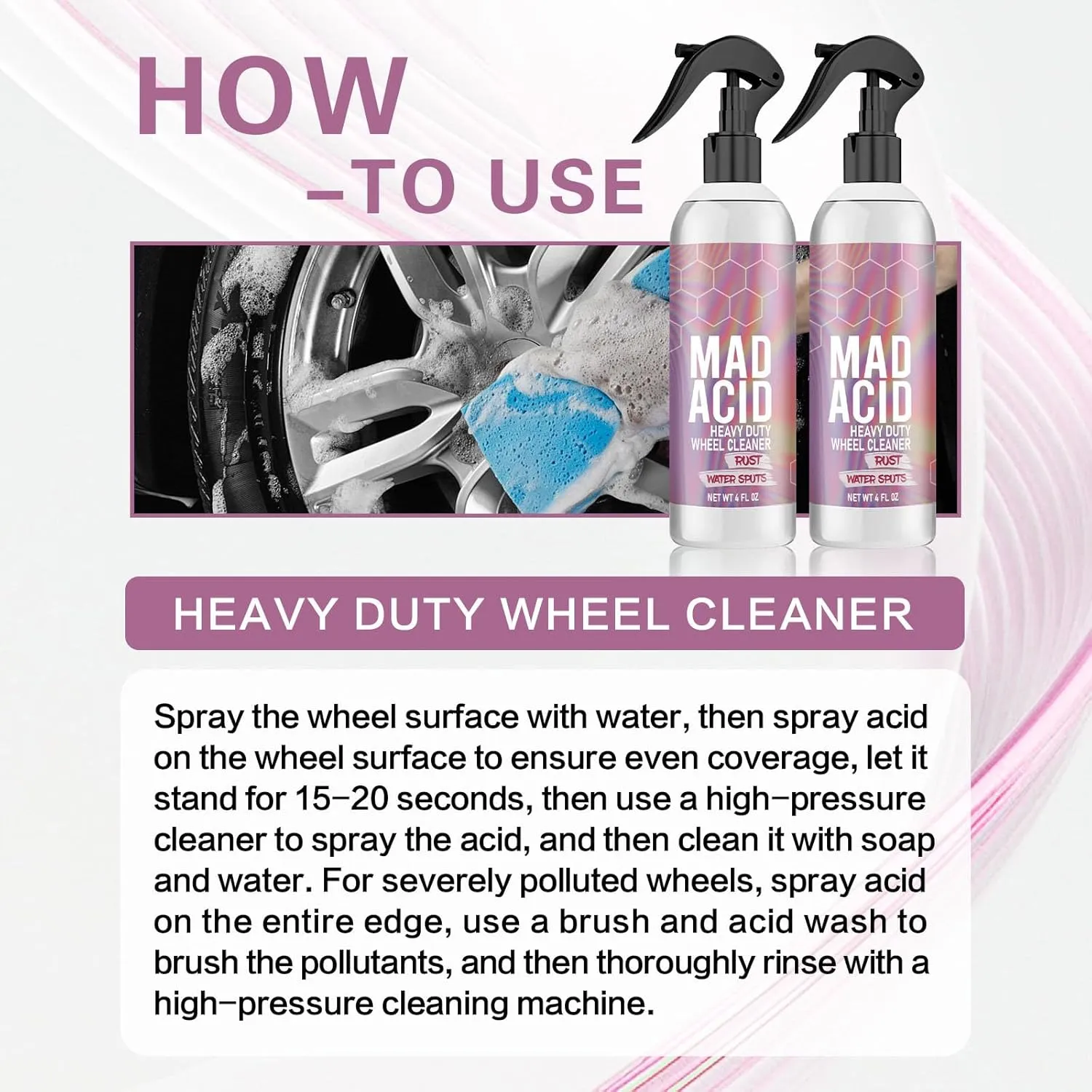 Mad Acid Glass Cleaner, MAD Acid Heavy Duty Wheel Cleaner, Water Spot Remover, All Purpose Cleaners for Bathroom, Car, Glass, Plastic and Furniture, 4 oz Spray (2Pcs)
