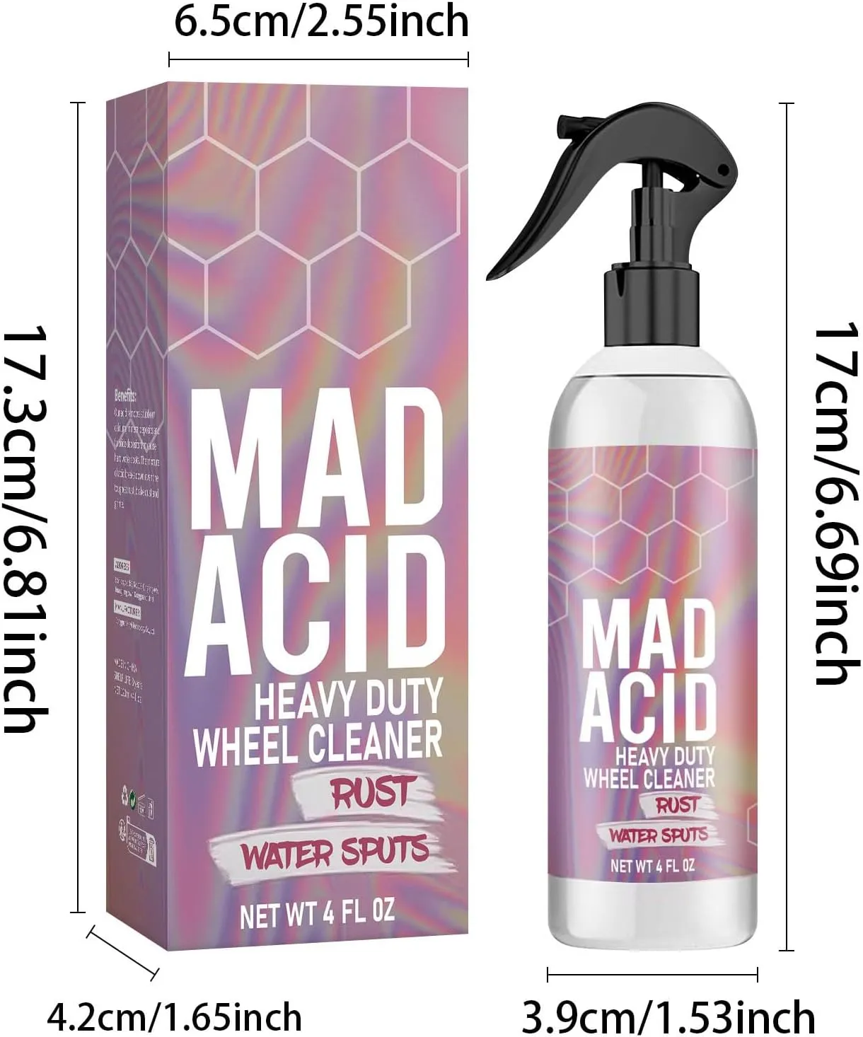 Mad Acid Glass Cleaner, MAD Acid Heavy Duty Wheel Cleaner, Water Spot Remover, All Purpose Cleaners for Bathroom, Car, Glass, Plastic and Furniture, 4 oz Spray (2Pcs)