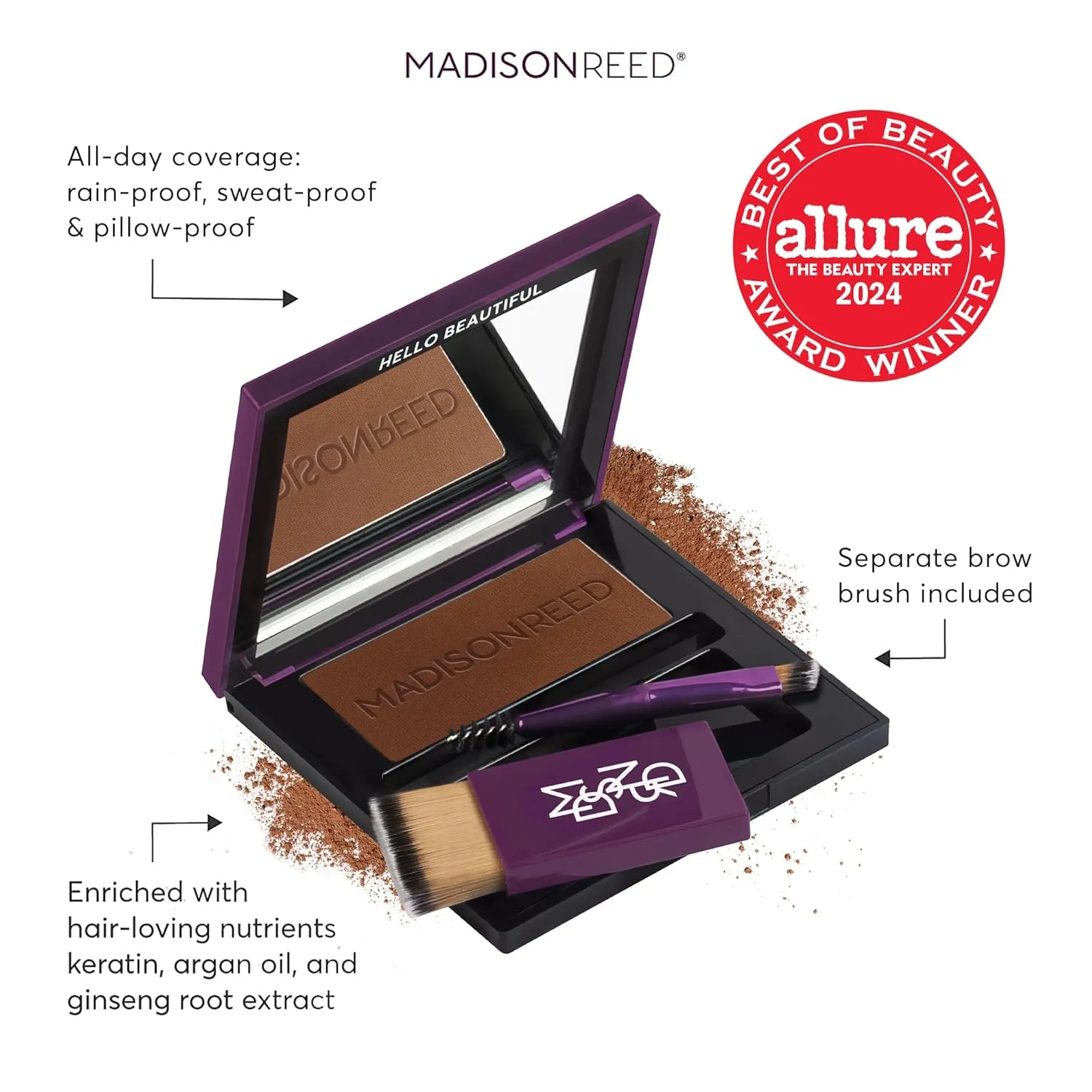 Madison Reed Root Touch Up   Brow Filler, Sienna Auburn Red, Instant Gray Coverage, Fills in Brows & Thinning Hairlines, Temporary Concealing Powder, 0.13 oz (60 uses)