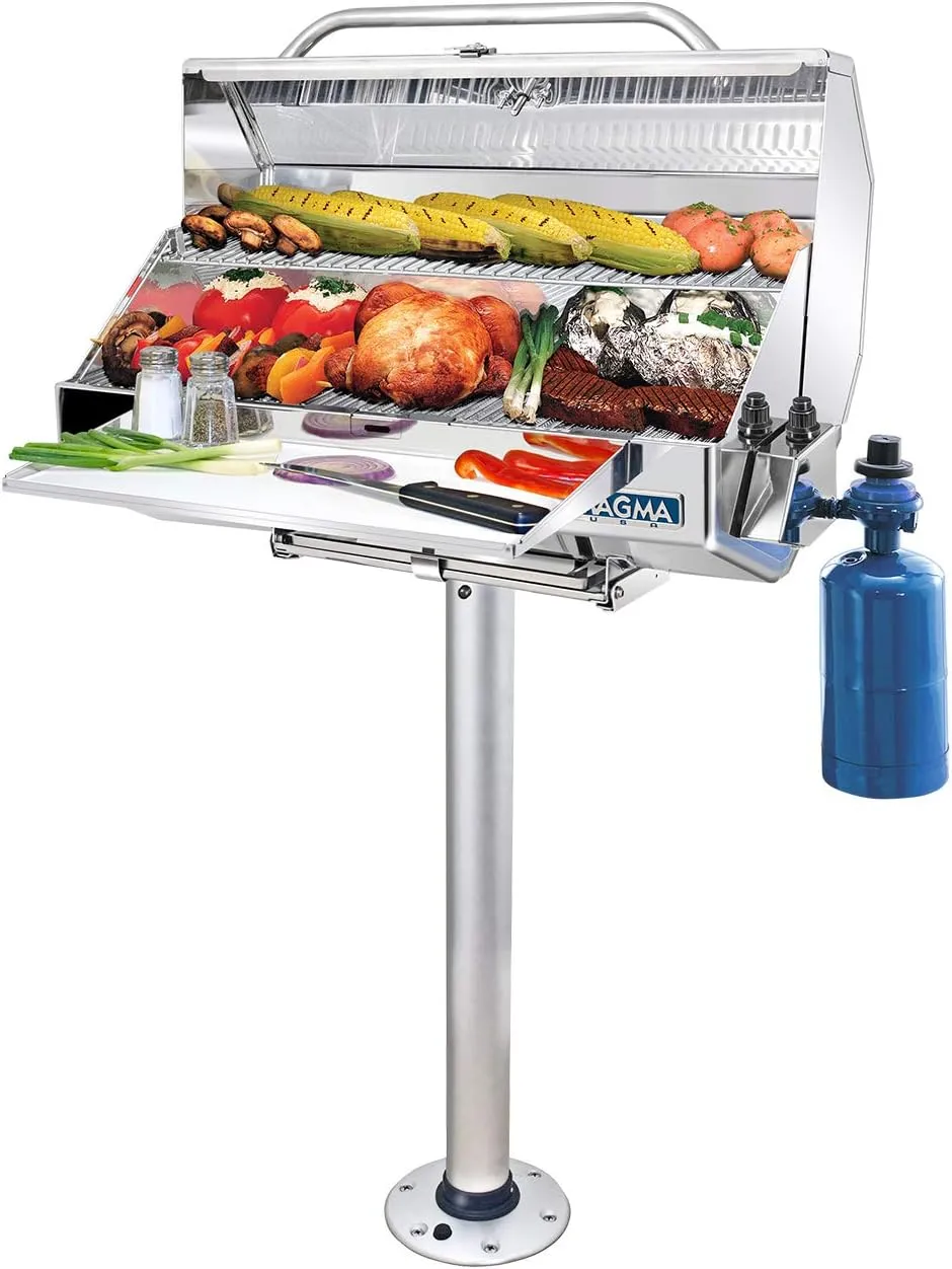Magma Products, Double Locking Stowable Pedestal Mount, T10-185, Silver, One Size