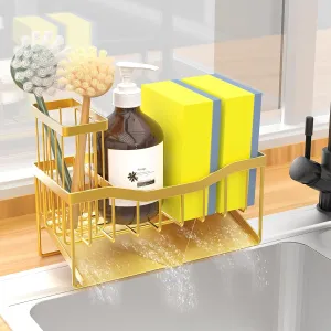 Maifan Sink Caddy Sponge Holder for Kitchen with Brush Holder and Stainless Steel Self Drain Tray, Rustproof Kitchen Sink Organizer for Sponge, Soap Dispenser Storage Accessories
