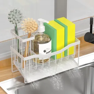 Maifan Sink Caddy Sponge Holder for Kitchen with Brush Holder and Stainless Steel Self Drain Tray, Rustproof Kitchen Sink Organizer for Sponge, Soap Dispenser Storage Accessories