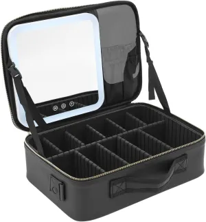 Makeup Box with A Detachable Lighted Mirror, Waterproof Travel Train Case