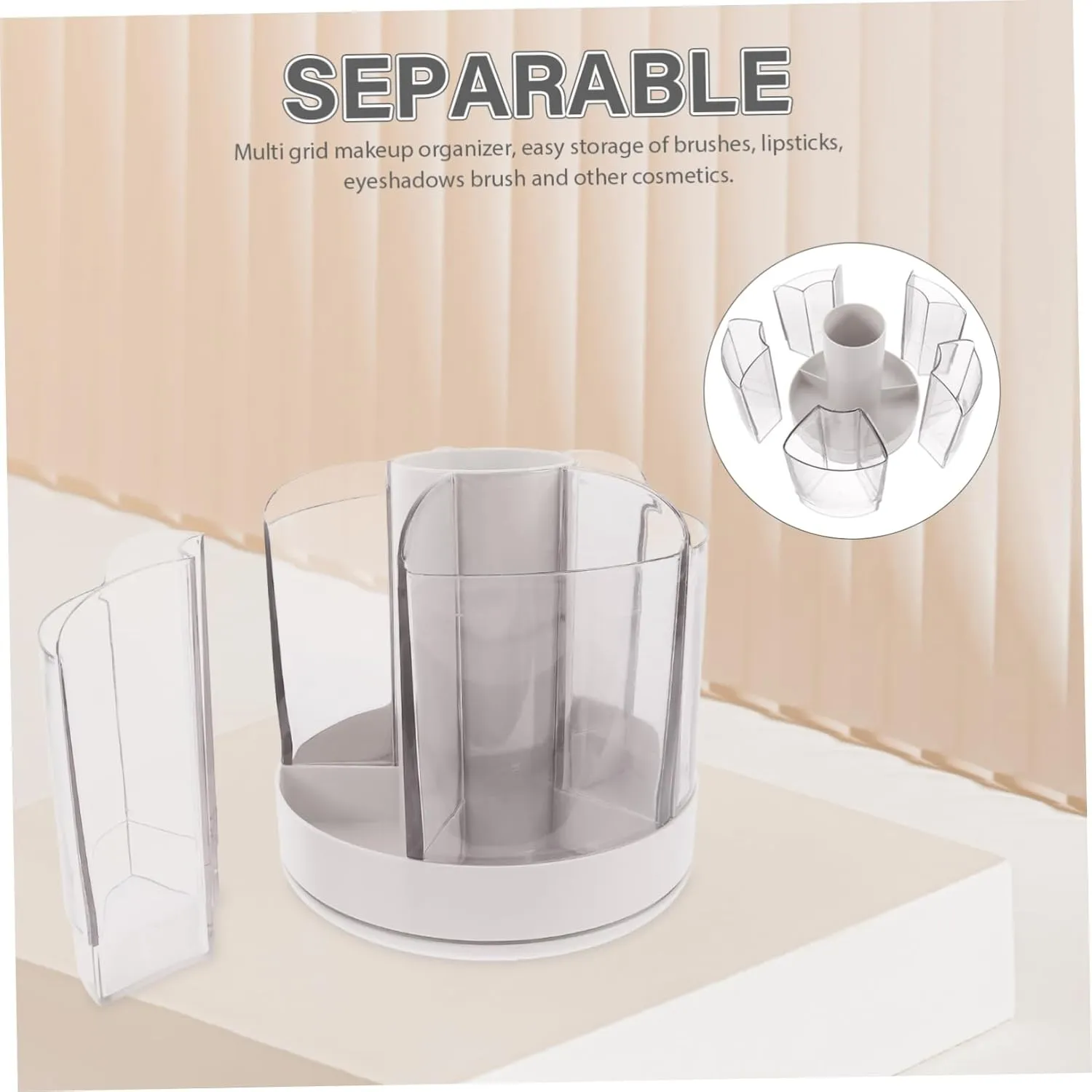 Makeup Brush Holder Compact Makeup Organizer for Vanity Compartment Rotating Design Cosmetic Storage Box -saving and Accessories