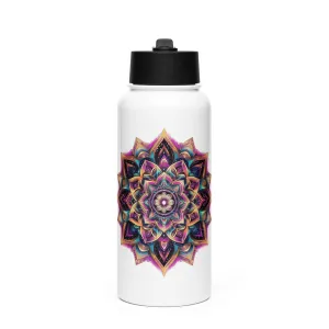 Mandala Blossom Stainless steel water bottle with a straw lid