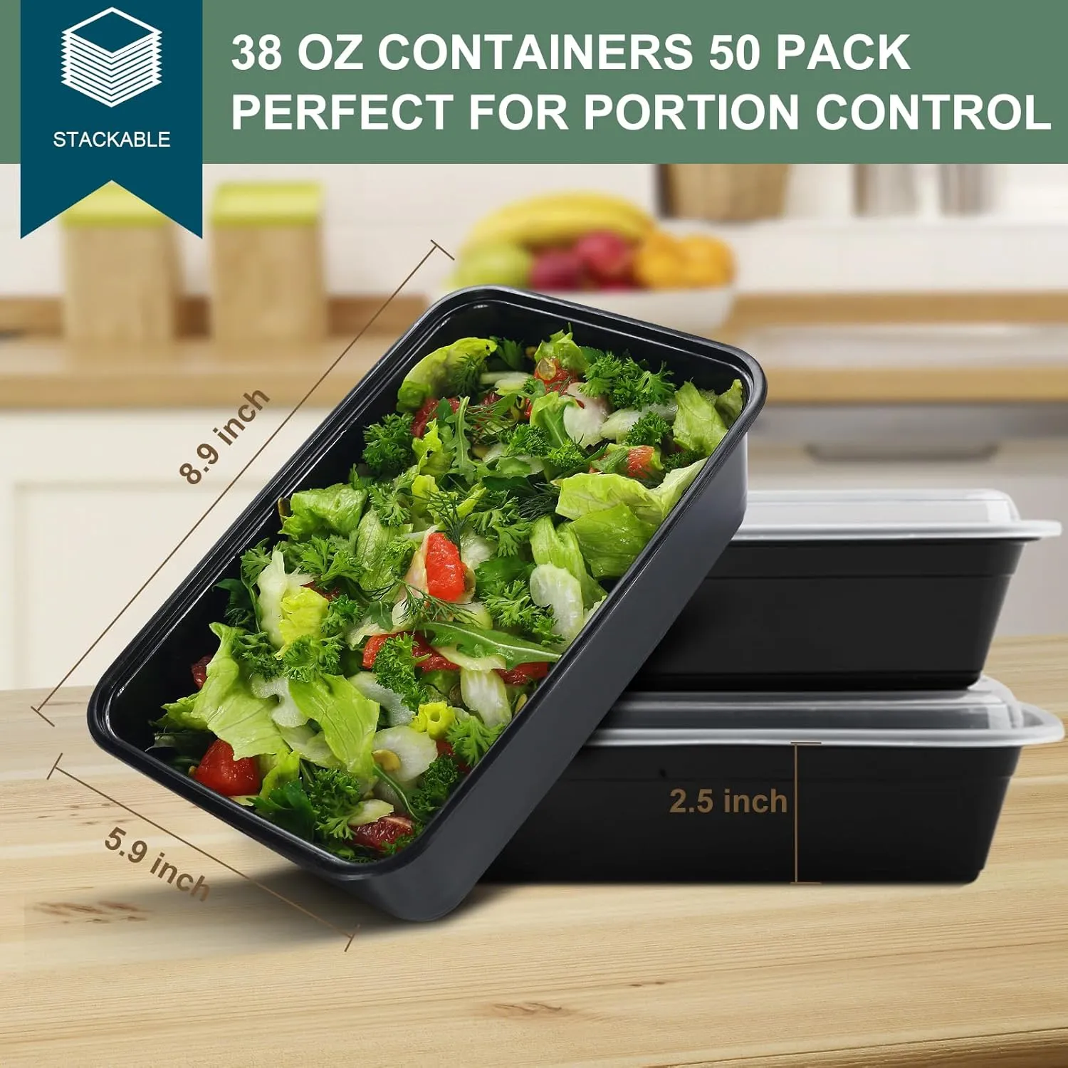 Meal Prep Containers Reusable 50 Pack - 38 oz plastic food containers with lids, To Go Food Containers BPA-Free, To Go Containers With Lids Microwave, Dishwasher, Freezer Safe
