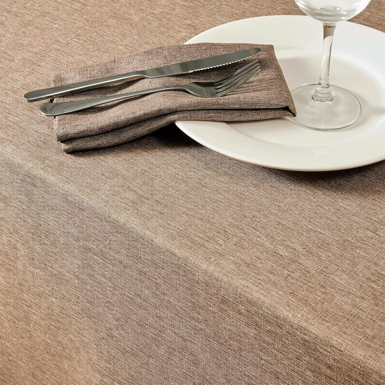 Mebakuk Rectangle Table Cloth Linen Farmhouse Tablecloth Waterproof Anti-Shrink Soft and Wrinkle Resistant Decorative Fabric Table Cover for Kitchen (Flaxen, 60" x 104" (8-10 Seats))