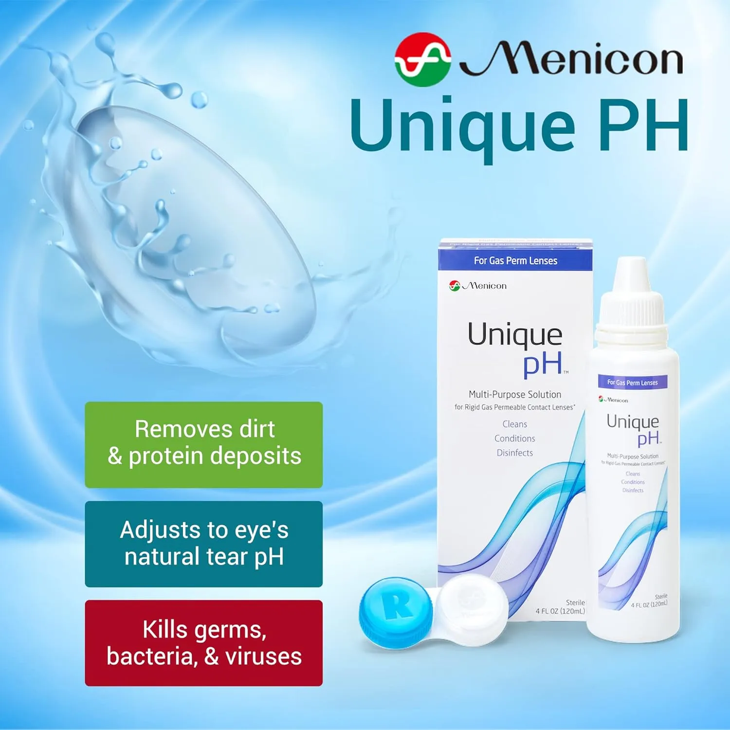 Menicon Unique pH Multi-Purpose Contact Lens Solution With Lens Case (4 Fluid Ounces)