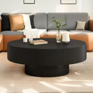 Merax Modern Round Coffee Table with Sturdy Base, Wood Center Tables for Living Room Reception Room, Easy Assemble, Black
