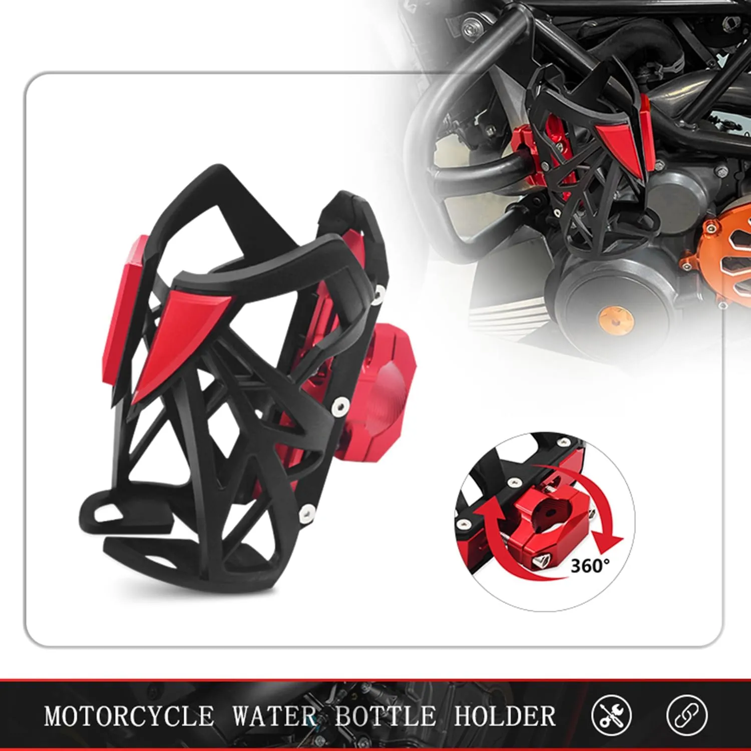 MFGZD Motorcycle Water Bottle Holder Drink Cup Holder for 55-78mm Diameter Bottles,15-33mm Universal Handlebar Bike Cup Holder 360 ° Rotation Fit for Harley ATV Scooter Bike Stroller Wheelchair,Red