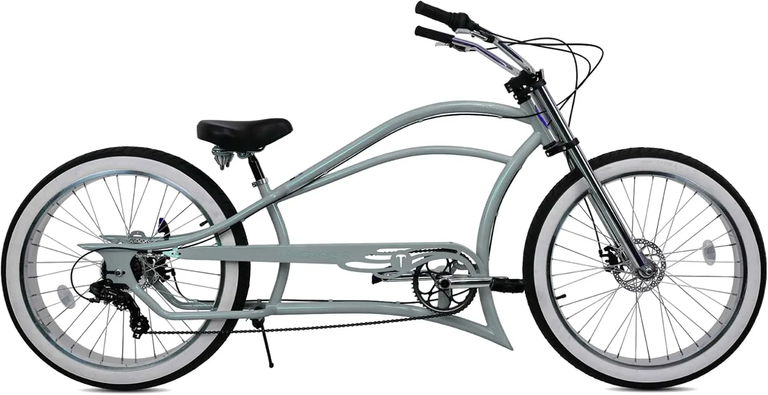 MICARGI 26" 7/GT7/3I DS Speed Bicycles Boston Chopper-Style Stretch Cruiser Bikes, Hi-Ten Steel Frame for Adult Women Men,Multiple Colors