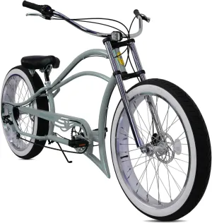 MICARGI 26" 7/GT7/3I DS Speed Bicycles Boston Chopper-Style Stretch Cruiser Bikes, Hi-Ten Steel Frame for Adult Women Men,Multiple Colors