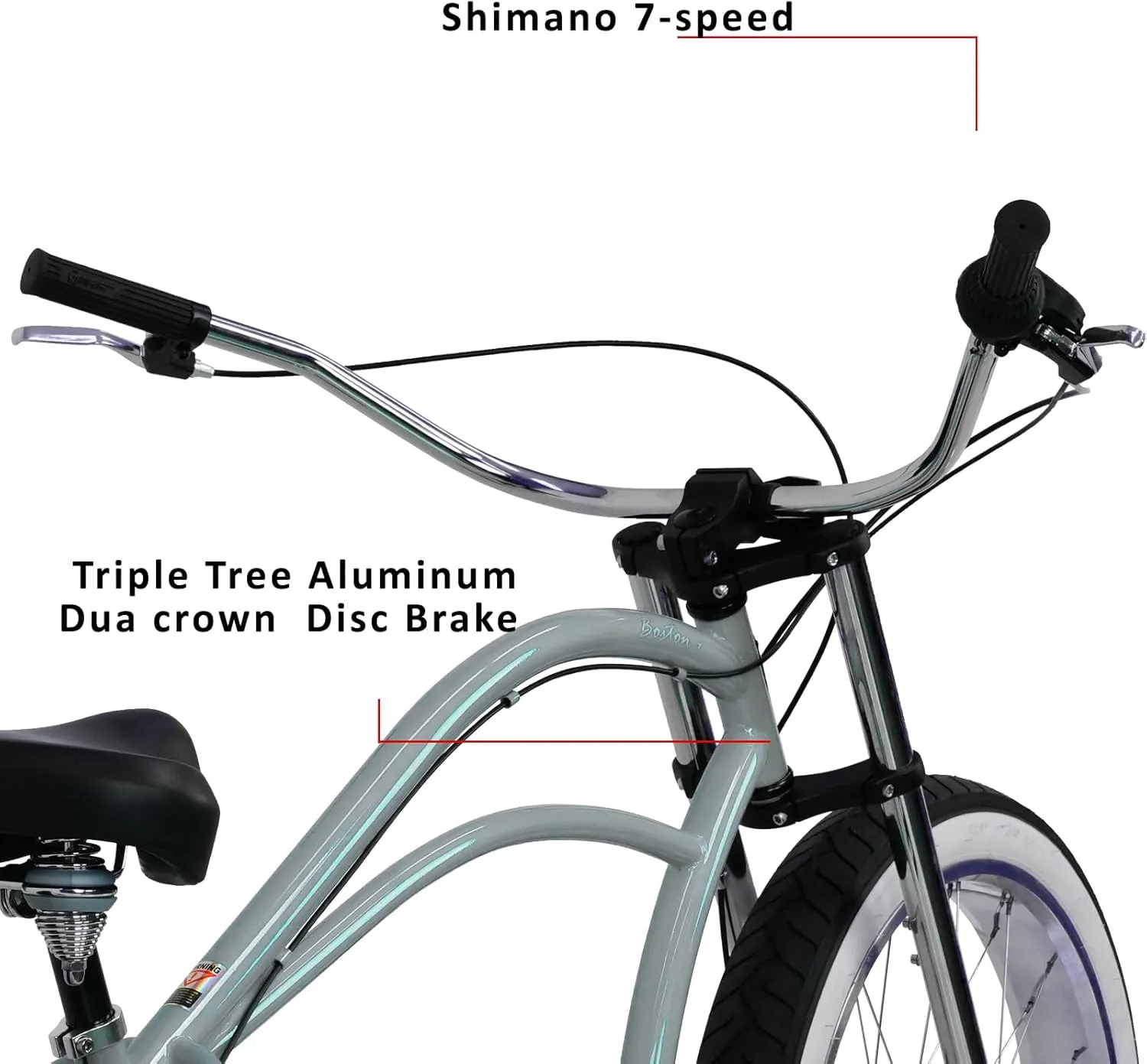 MICARGI 26" 7/GT7/3I DS Speed Bicycles Boston Chopper-Style Stretch Cruiser Bikes, Hi-Ten Steel Frame for Adult Women Men,Multiple Colors