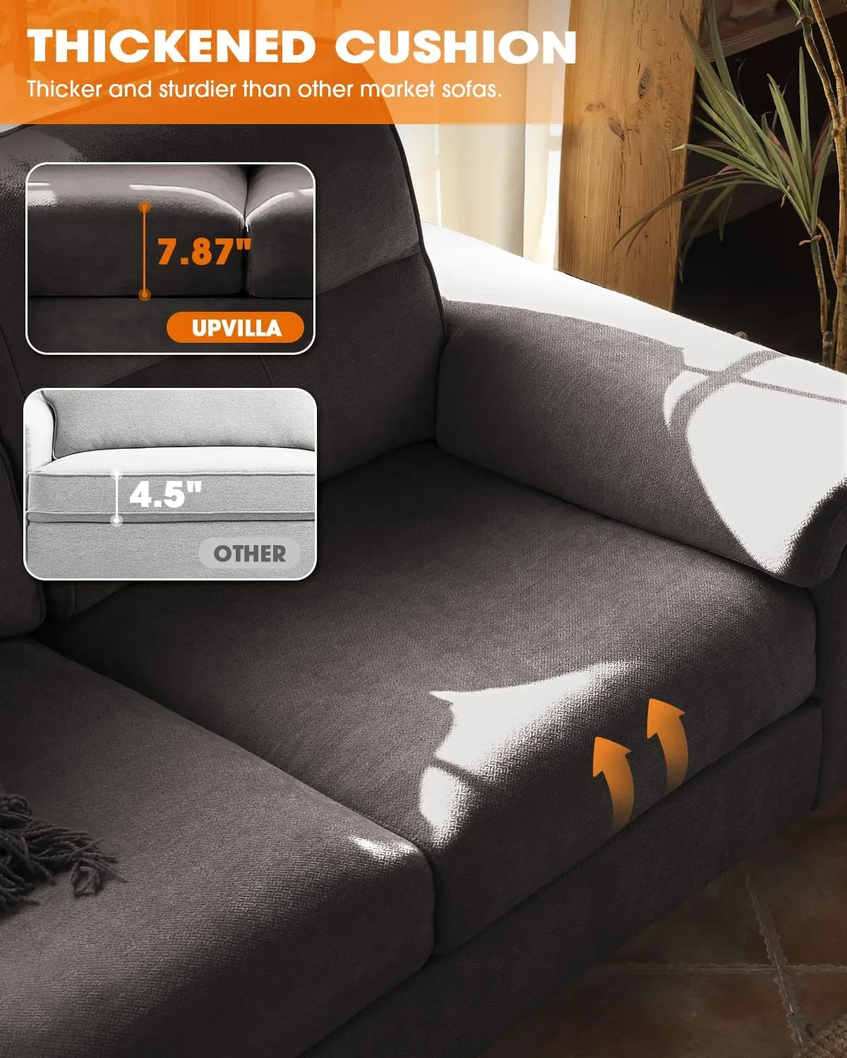 Modern 71.25" Sofa Couch for Living Room, Deep Seat Sleeper with 8" Cushion, Comfy 2-Seater Chenille Loveseat with Convertible Armrest, Removable Cover, High Leg (Dark Gray)