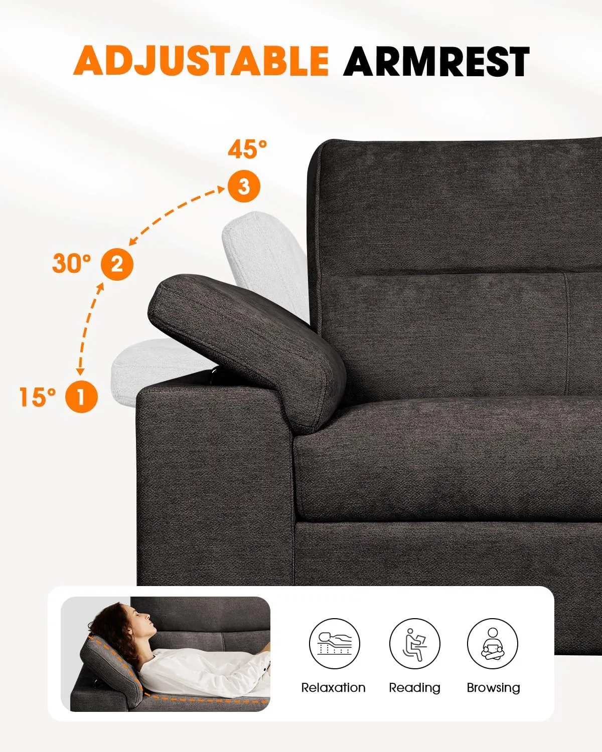 Modern 71.25" Sofa Couch for Living Room, Deep Seat Sleeper with 8" Cushion, Comfy 2-Seater Chenille Loveseat with Convertible Armrest, Removable Cover, High Leg (Dark Gray)