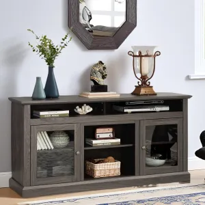 Modern TV Stand with Glass Doors, 60''W Media Entertainment Center for TVs up to 65'', Entertainment Console Table with Adjustable Shelves for Living Room