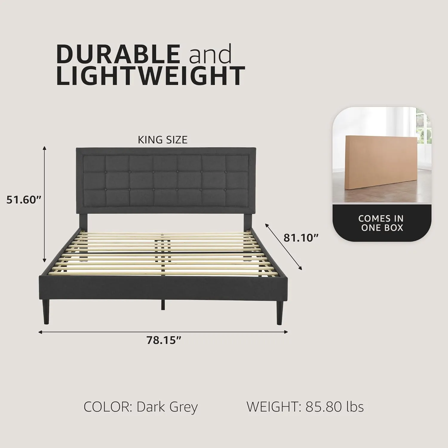 Mornington Upholstered 2.0 Platform Full Size Bed Frame and Headboard, King, Dark Grey