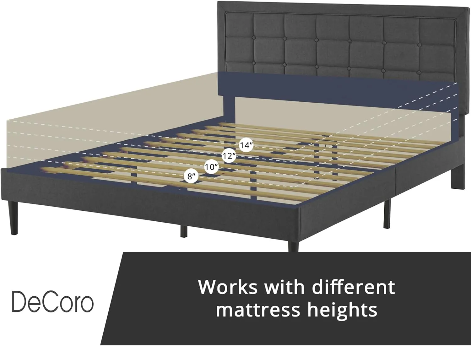 Mornington Upholstered 2.0 Platform Full Size Bed Frame and Headboard, King, Dark Grey