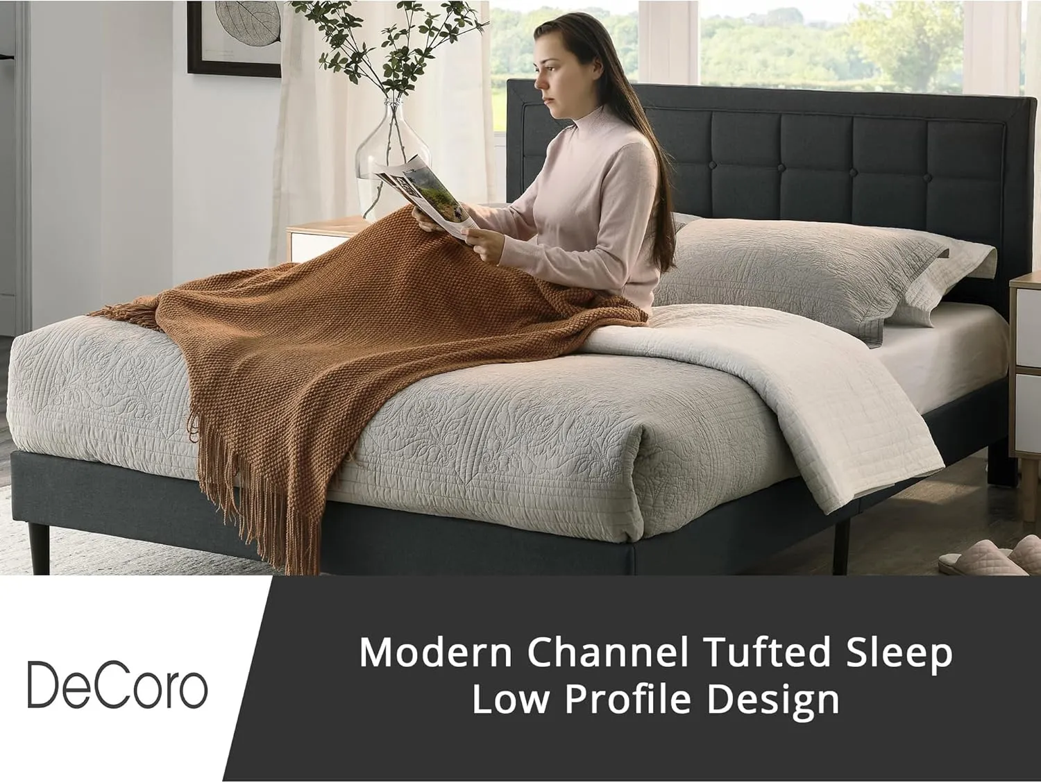 Mornington Upholstered 2.0 Platform Full Size Bed Frame and Headboard, King, Dark Grey