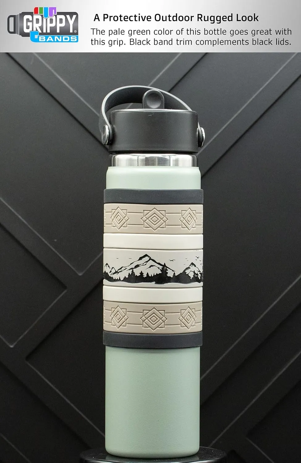 Mountain Scene Water Bottle Grip Kit - SIERRA WRAP: Large - 7 Rugged Silicone Bands for Superior Grip, Style, & Protection.