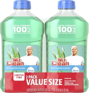 Mr. Clean Liquid All Purpose Multi-Surface Cleaner | Meadows and Rain with Febreze Freshness - 45 Ounce Each Bottle (Pack of 2) (Total 90 fl oz)
