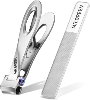 MR.GREEN Nail Clippers Wide Jaw Opening Stainless Steel Fingernail Clipper Thick Hard Toenail Cutter Manicure Scissors Tools (Nail Clipper (Large) Nail File)