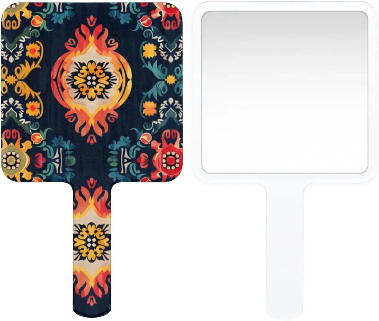 Multi Purpose Hand Mirror Aztec Pattern with Distortion Free Reflection, 6.7 x 3.95 in, Small Cute Square Hand Mirror