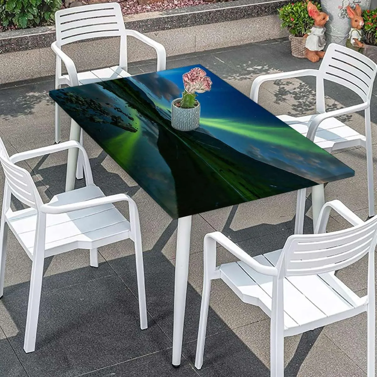 Multicolor Elastic Edged Table Covers Waterfall Mountains Iceland Night Fitted Rectangular Table Cloth with Elastic Rim Aurora Borealis Fits up 4 Foot Tables