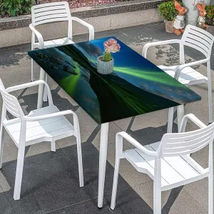 Multicolor Elastic Edged Table Covers Waterfall Mountains Iceland Night Fitted Rectangular Table Cloth with Elastic Rim Aurora Borealis Fits up 4 Foot Tables