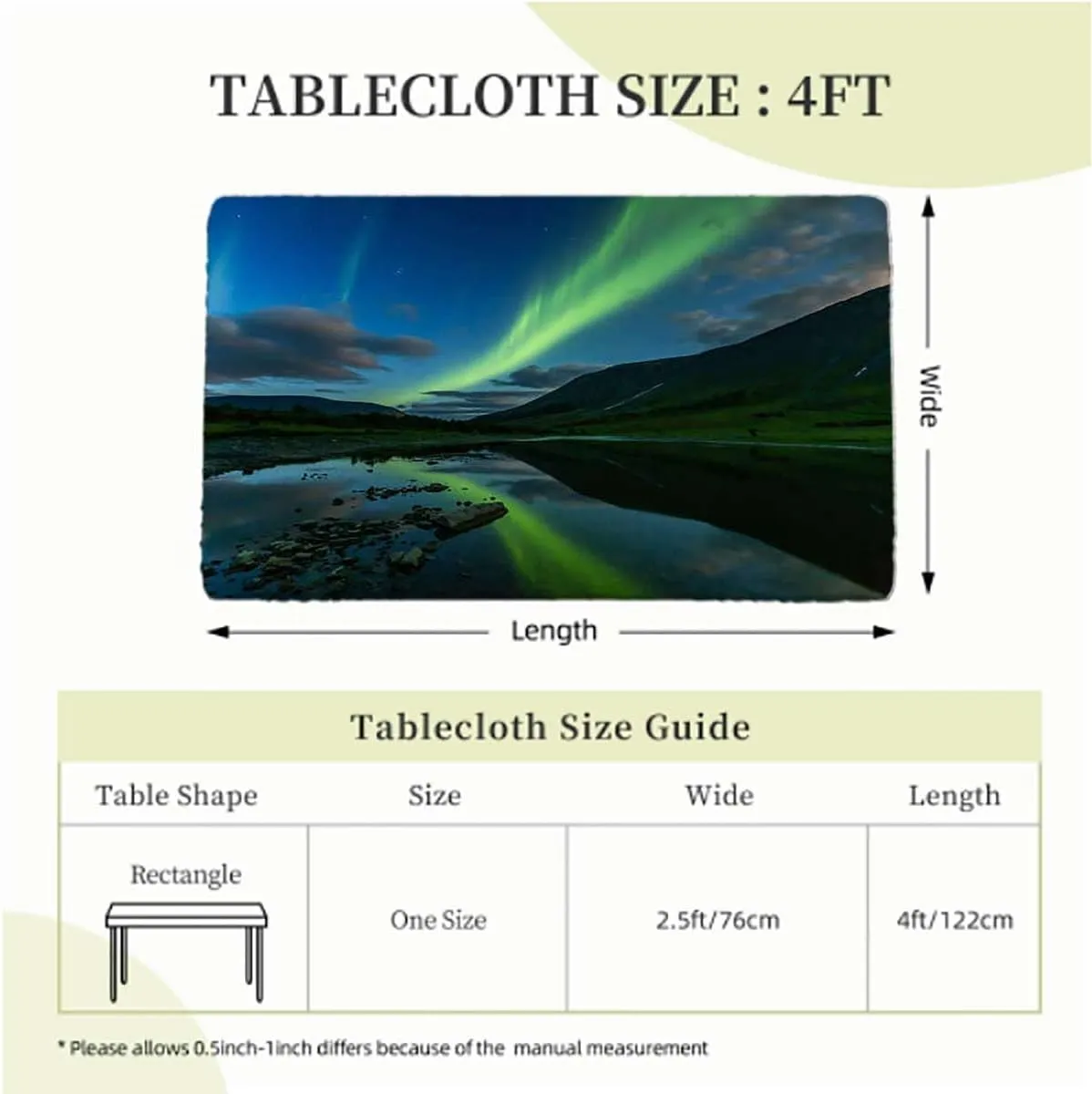 Multicolor Elastic Edged Table Covers Waterfall Mountains Iceland Night Fitted Rectangular Table Cloth with Elastic Rim Aurora Borealis Fits up 4 Foot Tables