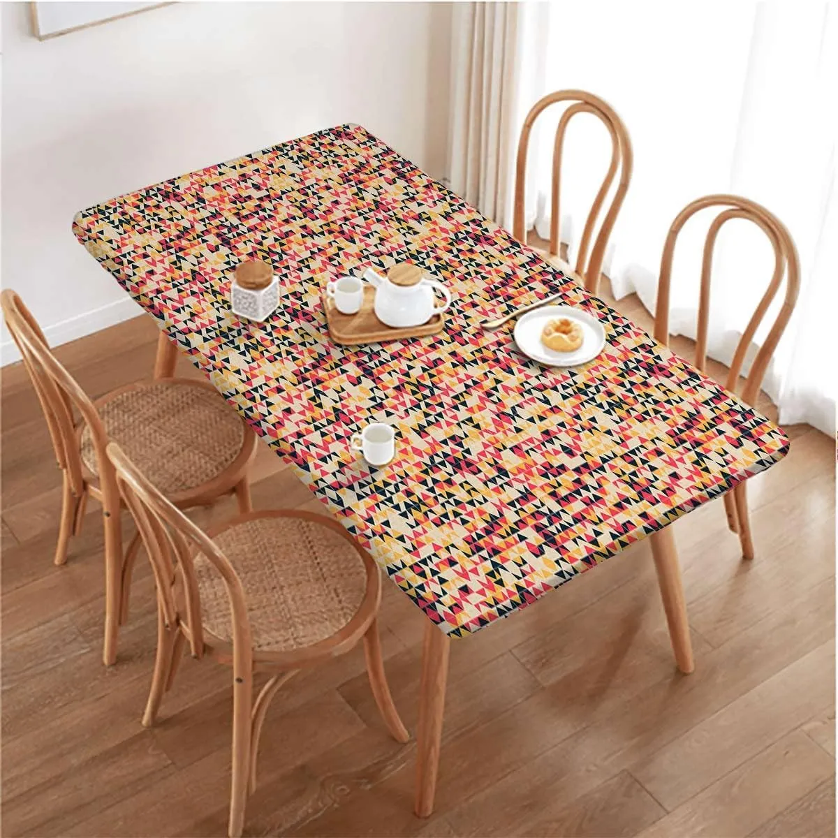 Multicolor Elastic Fitted Picnic Table Cover Geometric Arrow Stripes Pastel Design for Outdoor Indoor Picnic Party Rectangle Table Cloth Abstract Fits up 5 Foot Tables